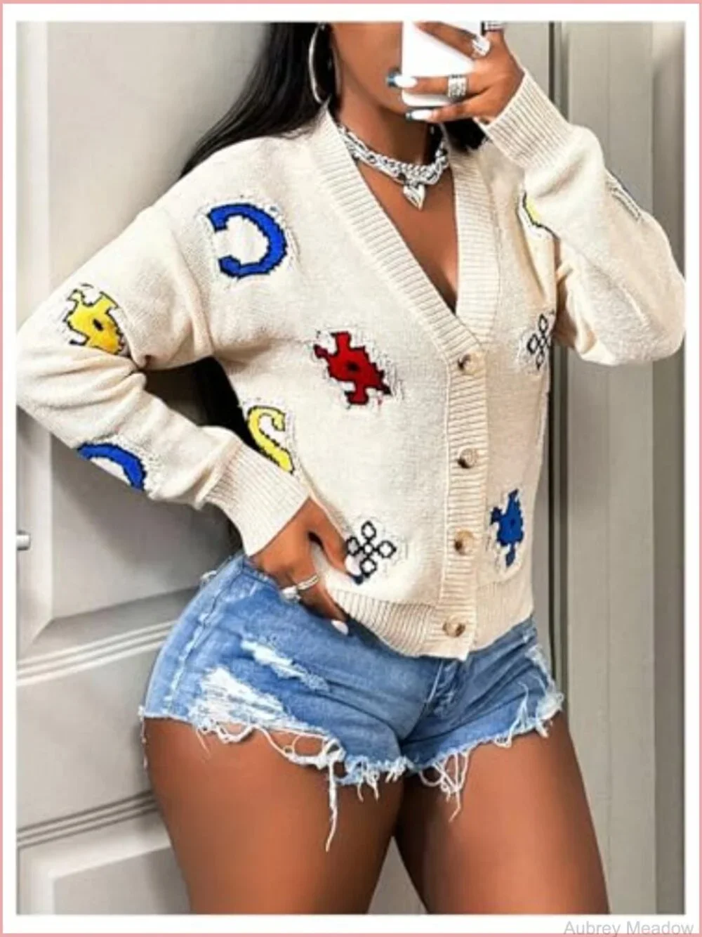 Women's Button Down Cardigan Sweater V Neck Knit Open Front - Picture 4 of 5